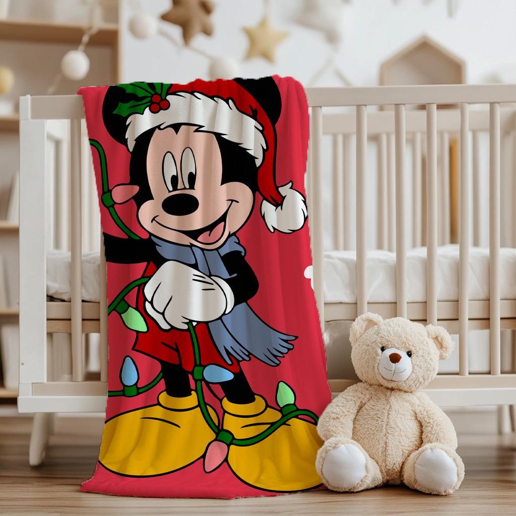 Disney Mickey Mouse Christmas Blanket, Newborn Gift, Mickey Bedding Blanket, Merry Christmas Blanket, Birthday Boy Blanket, Xmas Kid Gift