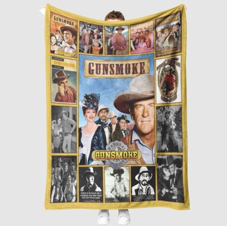 Gunsmoke Movie Fleece Blanket, Gunsmoke 50s Western Cowboy TV Series Retro Vintage Blanket, Gunsmoke Memories Blanket, Gift For Film Fan