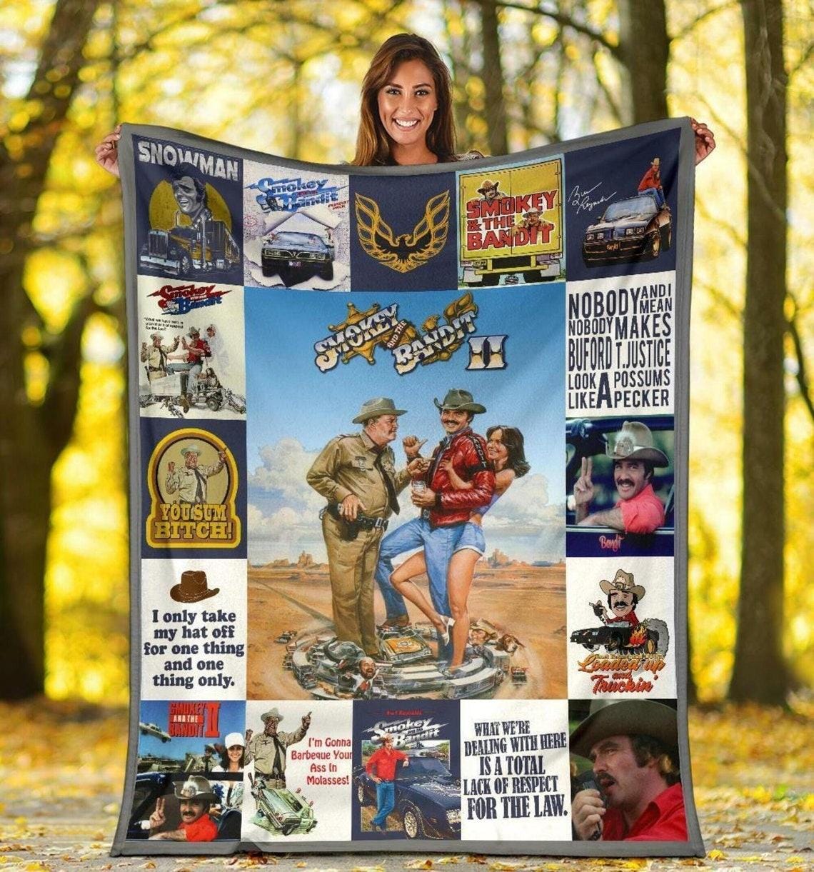 Smokey Movie And The Bandit Fleece Blanket, Retro 70s Series Smokey The Bandit, Buford T Justice, Birthday Gifts For Film Fan Blanket