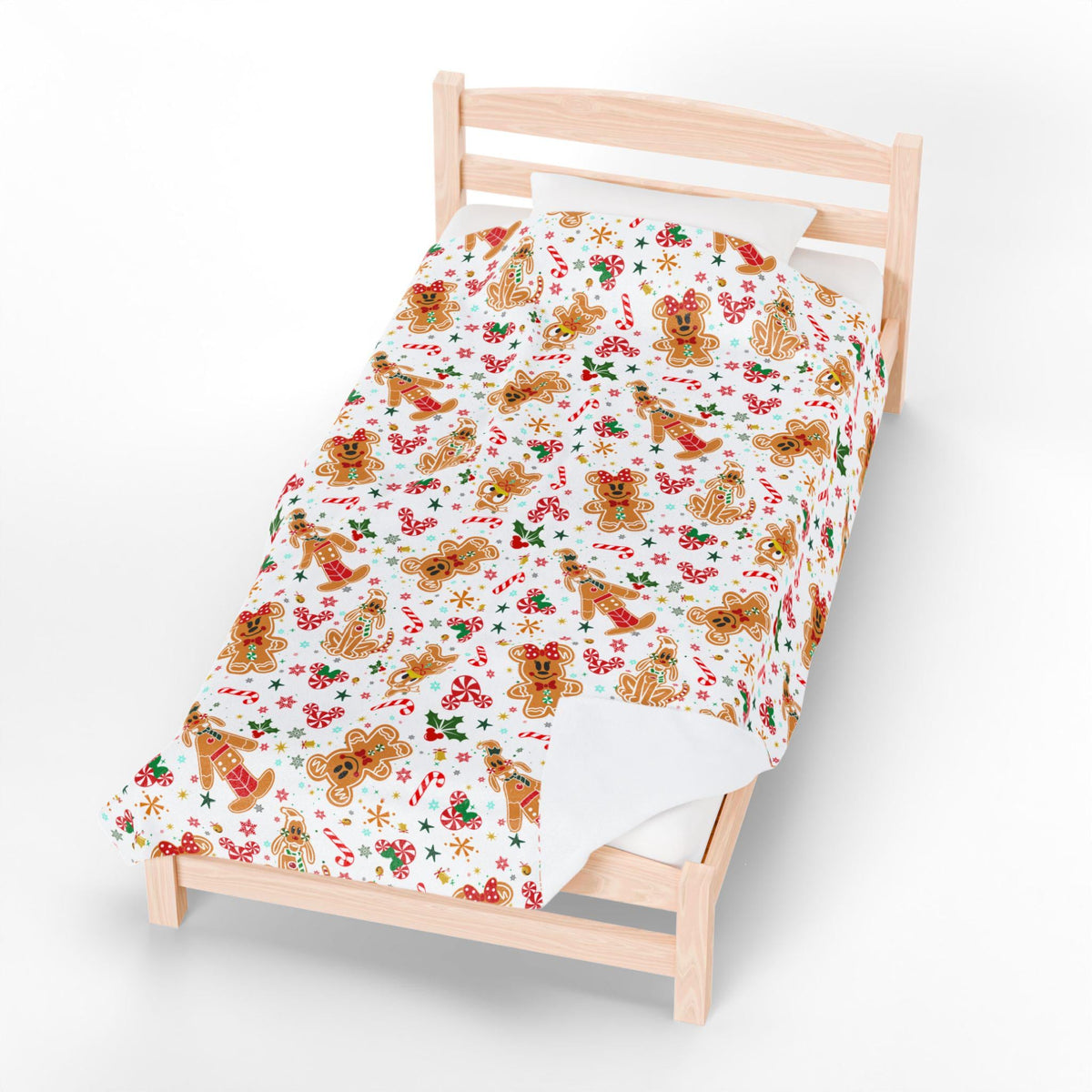 Christmas Gingerbread Velveteen Plush Blanket, Disney Fans Holiday Gift, Mouse Holiday Blanket, Cozy Winter Throw