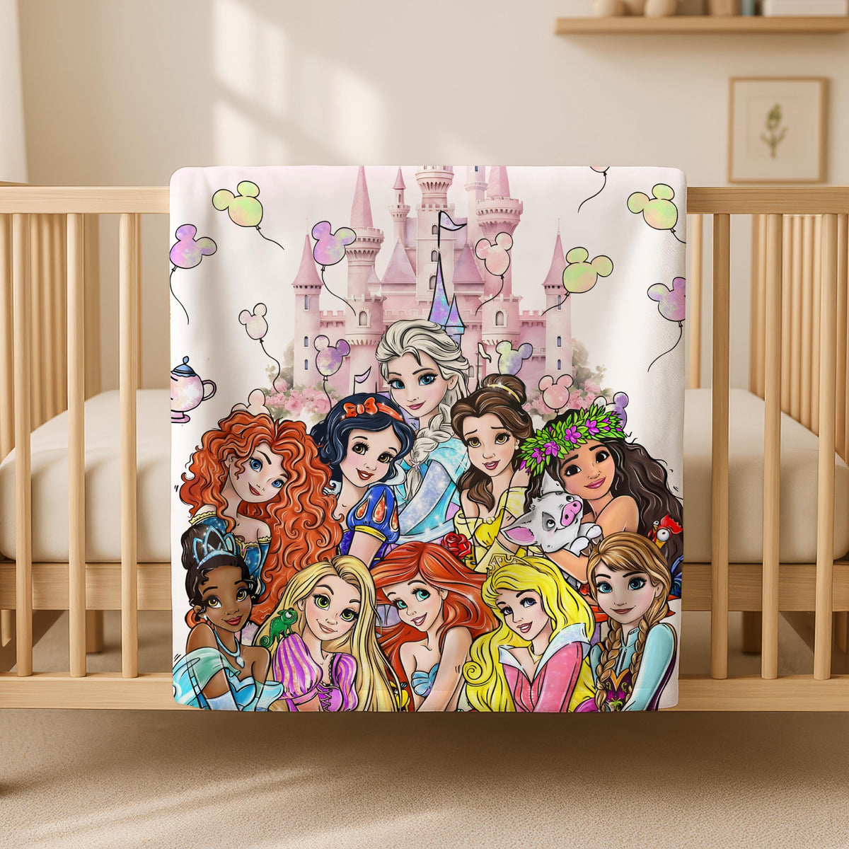 Personalized Disney Princess Blanket, Disneyland Baby Girl Blanket,Disney Princess Birthday Girl Blanket,Belle Rapunzel Ariel Elsa Blanket