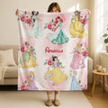 Floral Disney Princess Blanket, Blanket With Name, Personalized Disney Princess Blanket, Blanket Gifts, Toddler Gift,New Mom Gift,Kid Gift