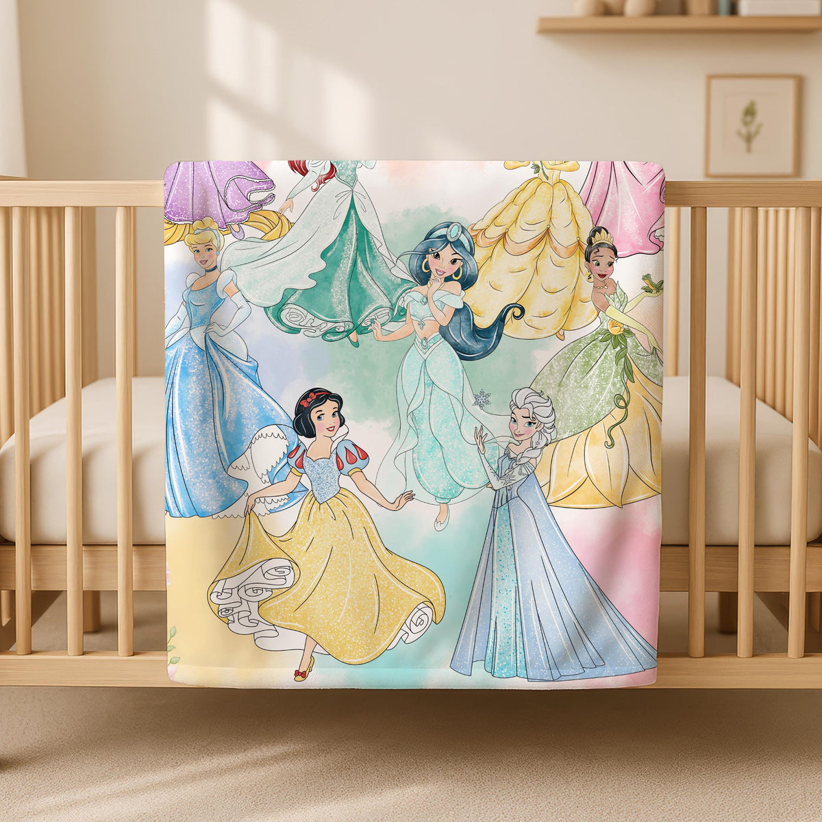 Personalized Disney Princess Blanket, Princess Girl Gift, Personalized Kid Blanket,Girly Gift Ideas, Disney Cinderella Ariel Belle Blanket