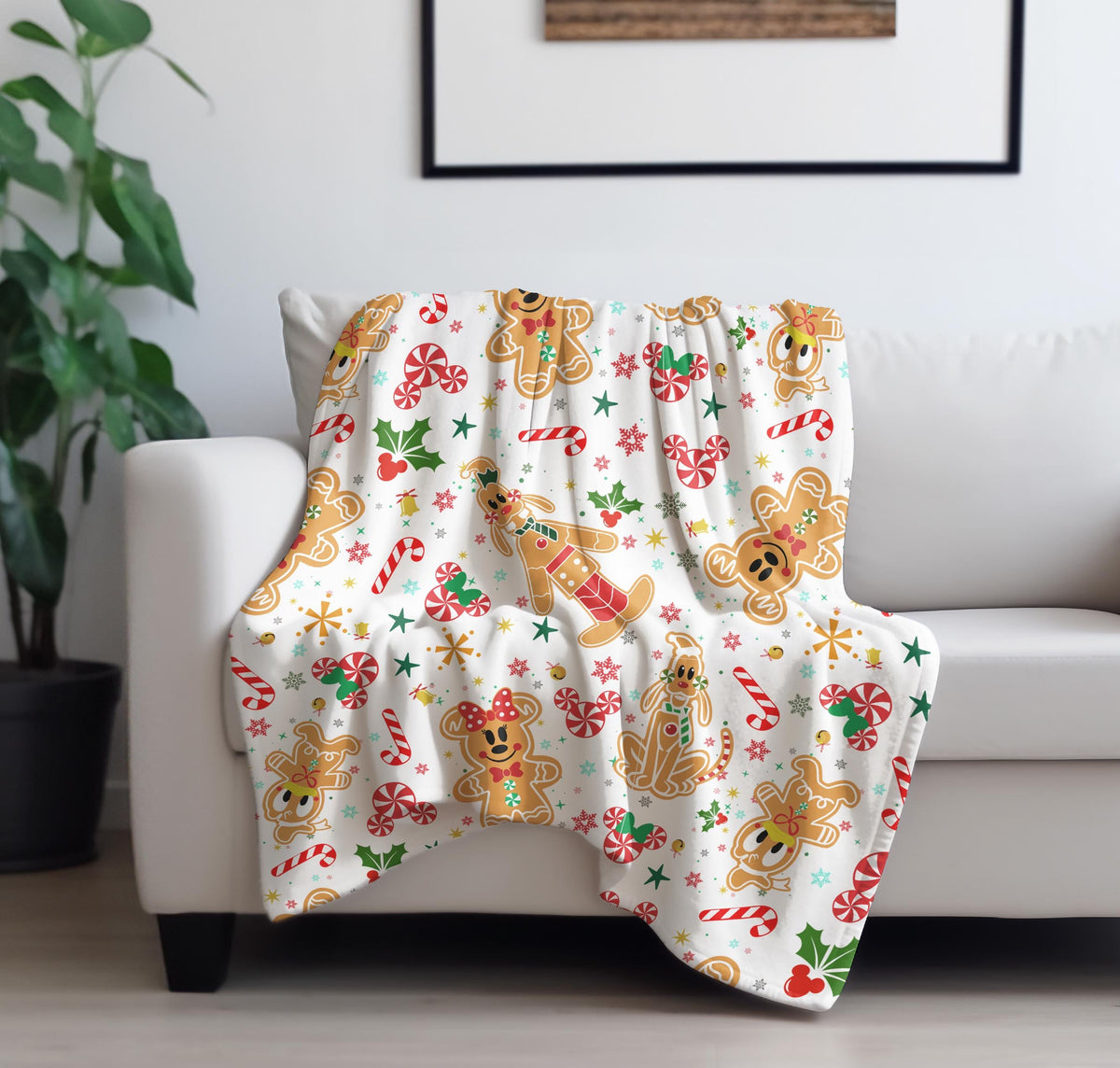 Christmas Gingerbread Velveteen Plush Blanket, Disney Fans Holiday Gift, Mouse Holiday Blanket, Cozy Winter Throw