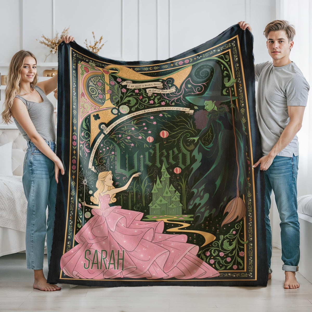 Custom Wicked Blanket, Good Witch Bad Witch Princess Throw, Personalized Wicked Blanket, Custom Name Witch Gift, Halloween Fantasy Decor