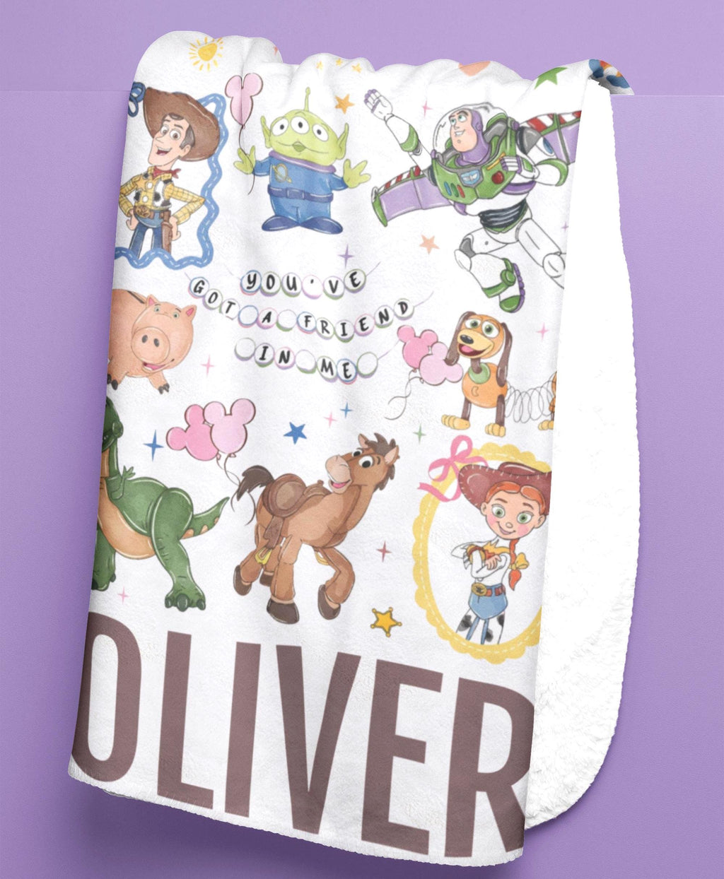 Retro Coquette Disney Toy Story Blanket for Kids, Custom Name Toy Story Characters Throw Blanket, Gift to Niece Nephew Disney Bedding Gift