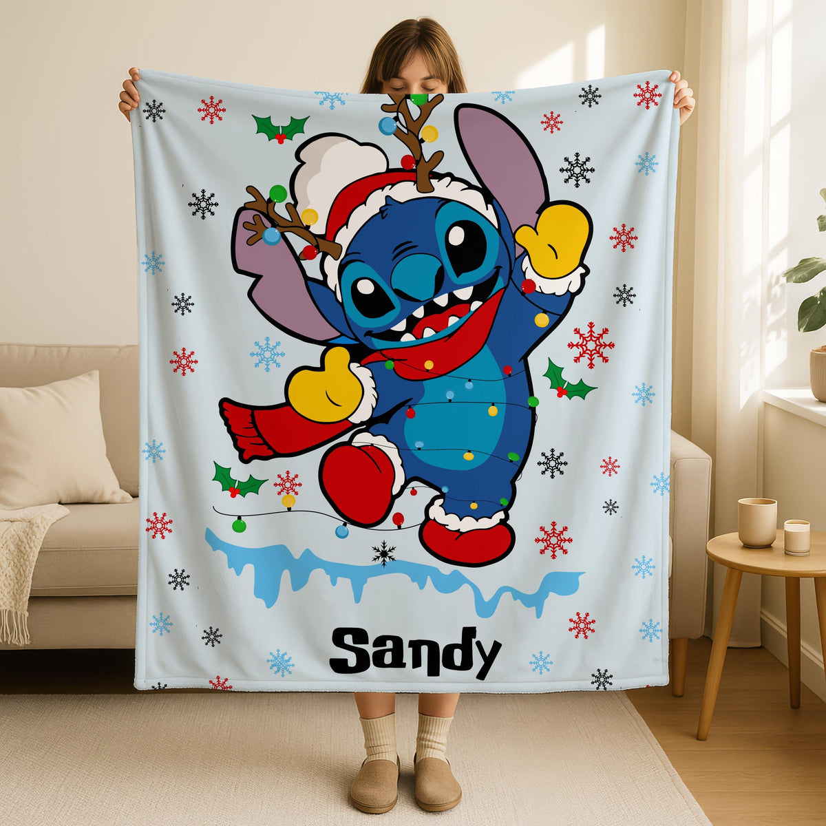 Personalized Disney Stitch Christmas Blanket, Lilo & Stitch Very Merry Christmas Gift, Ohana Means Family Christmas Blanket, Daughter Gift