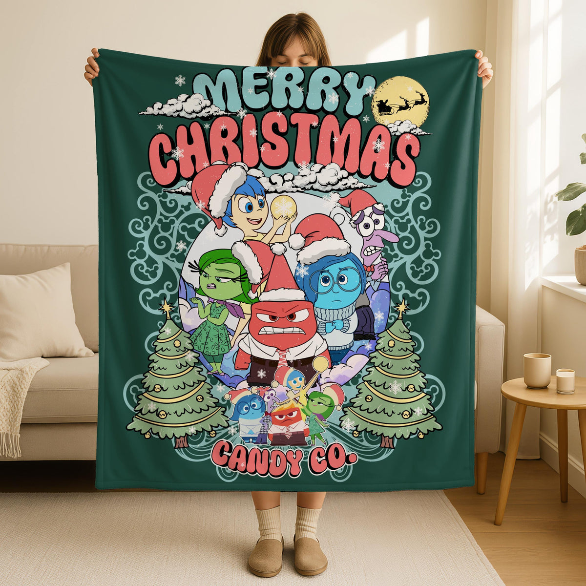 Merry Christmas Candy Co. Blanket, Inside Out Blanket, Inside Out Emotions Blanket, Inside Out Christmas Throw Blanket, Christmas Gift Kids