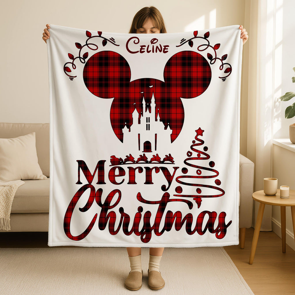 Magical Kingdom Mickey Mouse Plaid Christmas Blanket, Mickey Christmas Blanket, Disney Merry Christmas Blanket, Blanket Gift, Plaid Blanket
