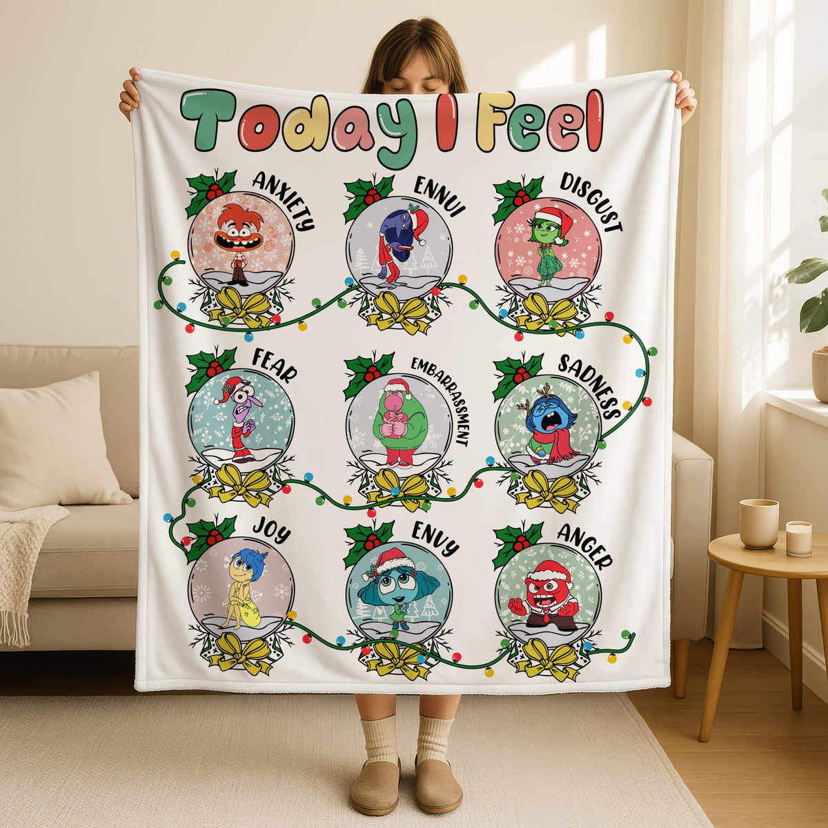 Today I Feel Blanket, Inside Out Christmas Blanket, Pixar Inside Out Feelings Throw Blanket, Blanket Gift Kids, Fear, Anger, Joy Blanket