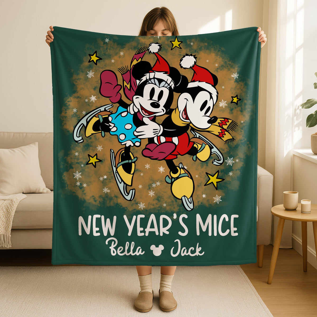 New Year's Mice Blanket, Mickey Minnie Christmas Blanket, Disney Blanket Couple Gift, Disney Anniversary Gift, Custom Couple Name Blanket