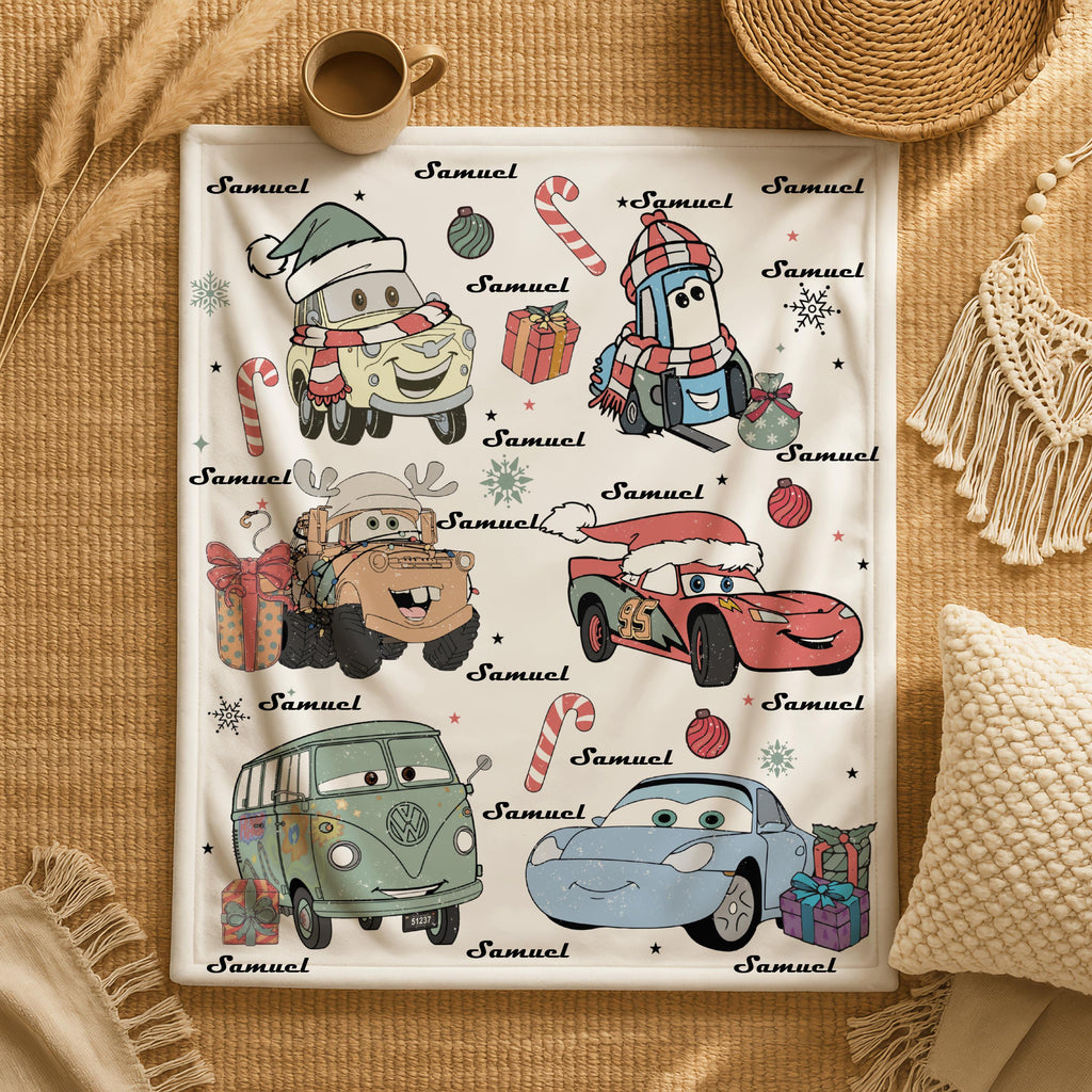 Custom Disney Cars Christmas Blanket, Lightning McQueen Xmas Gift, Cars Birthday Gift, Sally Tow Mater Hudson Christmas Blanket Gift