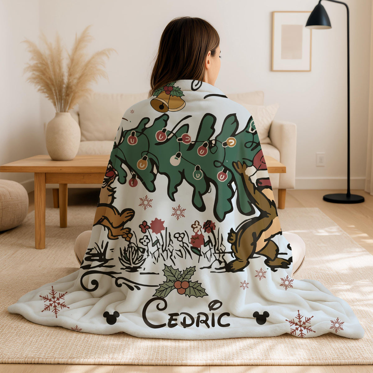 Christmas Trees Chip N' Dale Blanket with Name, Custom Name Blanket, Double Trouble Christmas Blanket, Christmas Disneyland Throw Blanket