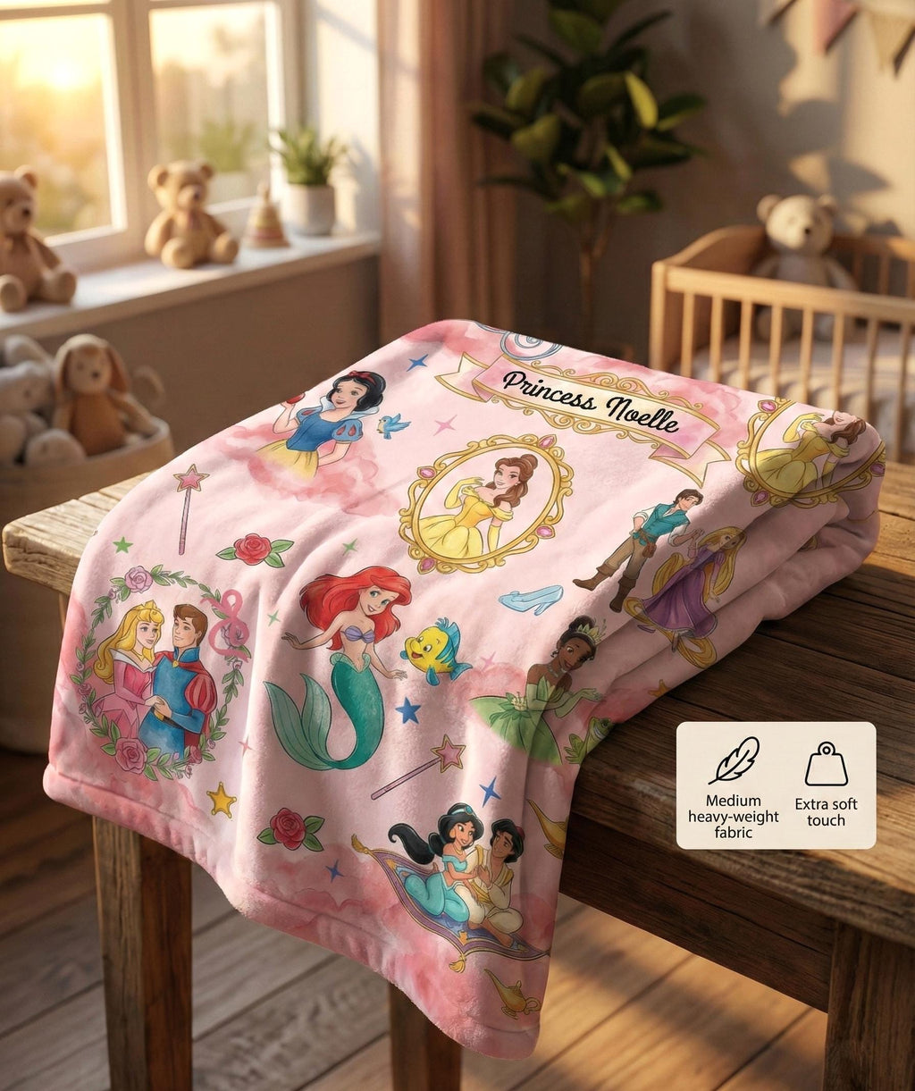 Personalized Disney Princess Fleece Blanket, Disney Queen Elsa, Anna, Rapunzel, Snow White Princess Throw Blanket for Baby Girls Blanket