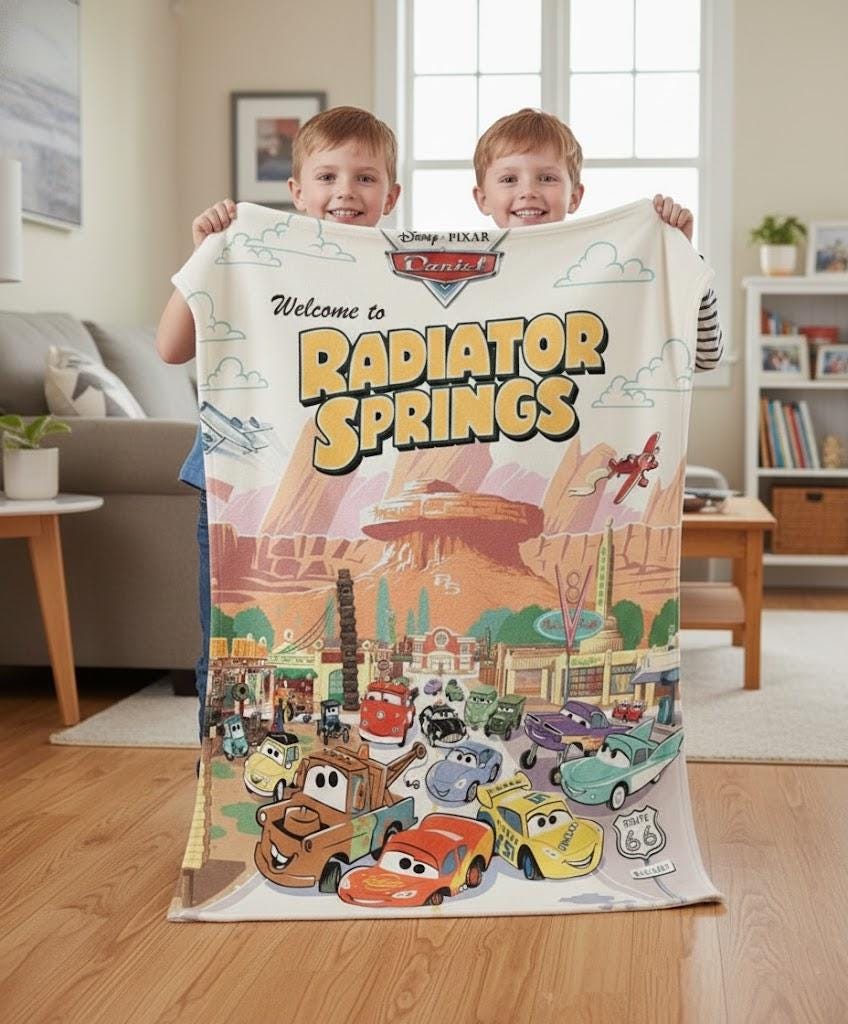 Personalized Disney Cars Blanket, Radiator Springs Lightning McQueen Throw, Custom Name Kids Blanket, Pixar Cars Gift for Boys