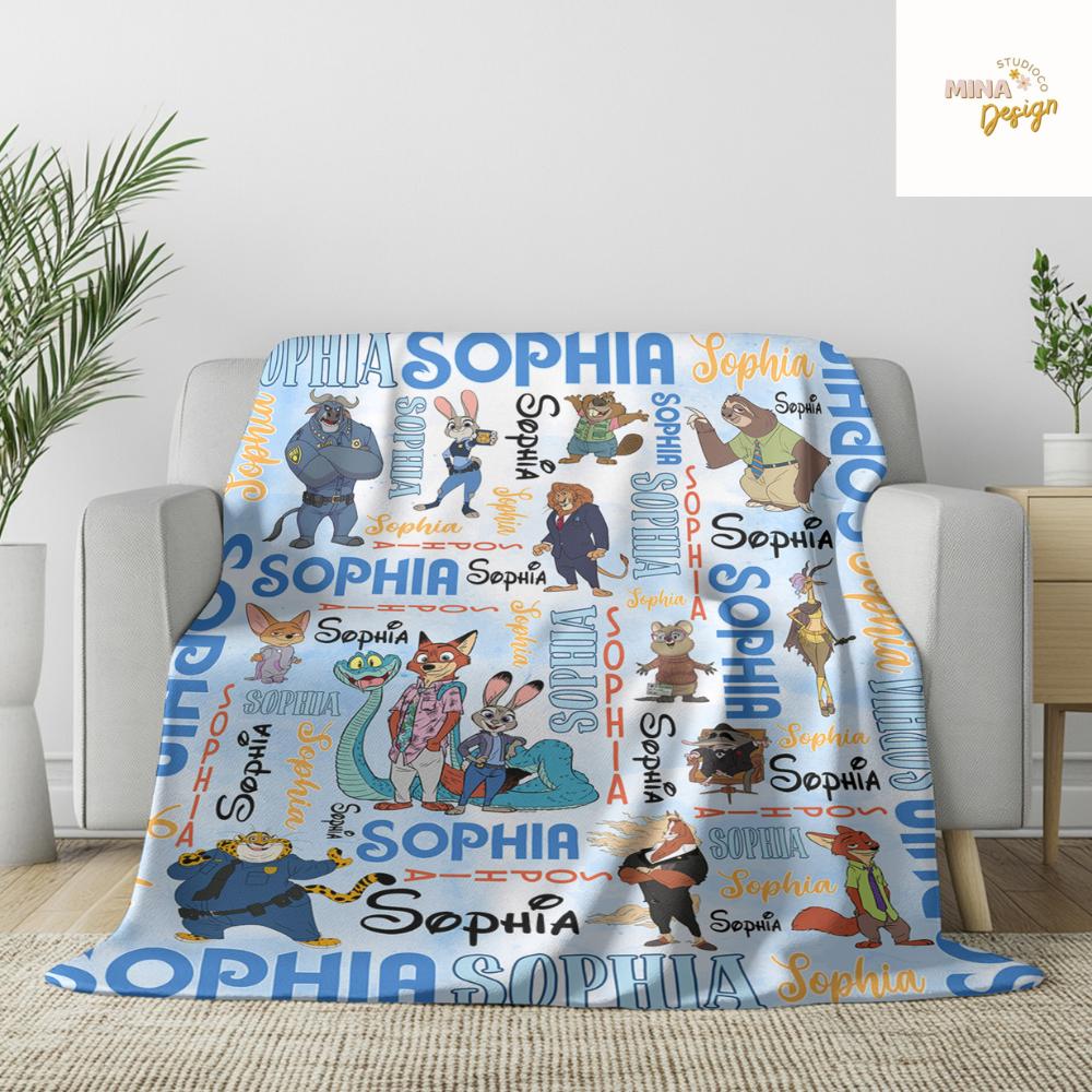 Personalized Disney Zootopia Blanket, Zootopia 2 Movie Judy Hopps Nick Wilde Gary De'Snake Birthday Boy, Birthday Girl, Family Home Decor