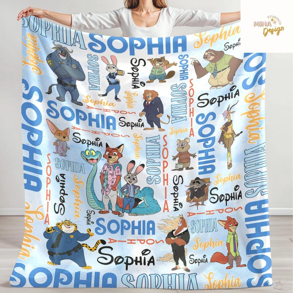 Personalized Disney Zootopia Blanket, Zootopia 2 Movie Judy Hopps Nick Wilde Gary De'Snake Birthday Boy, Birthday Girl, Family Home Decor