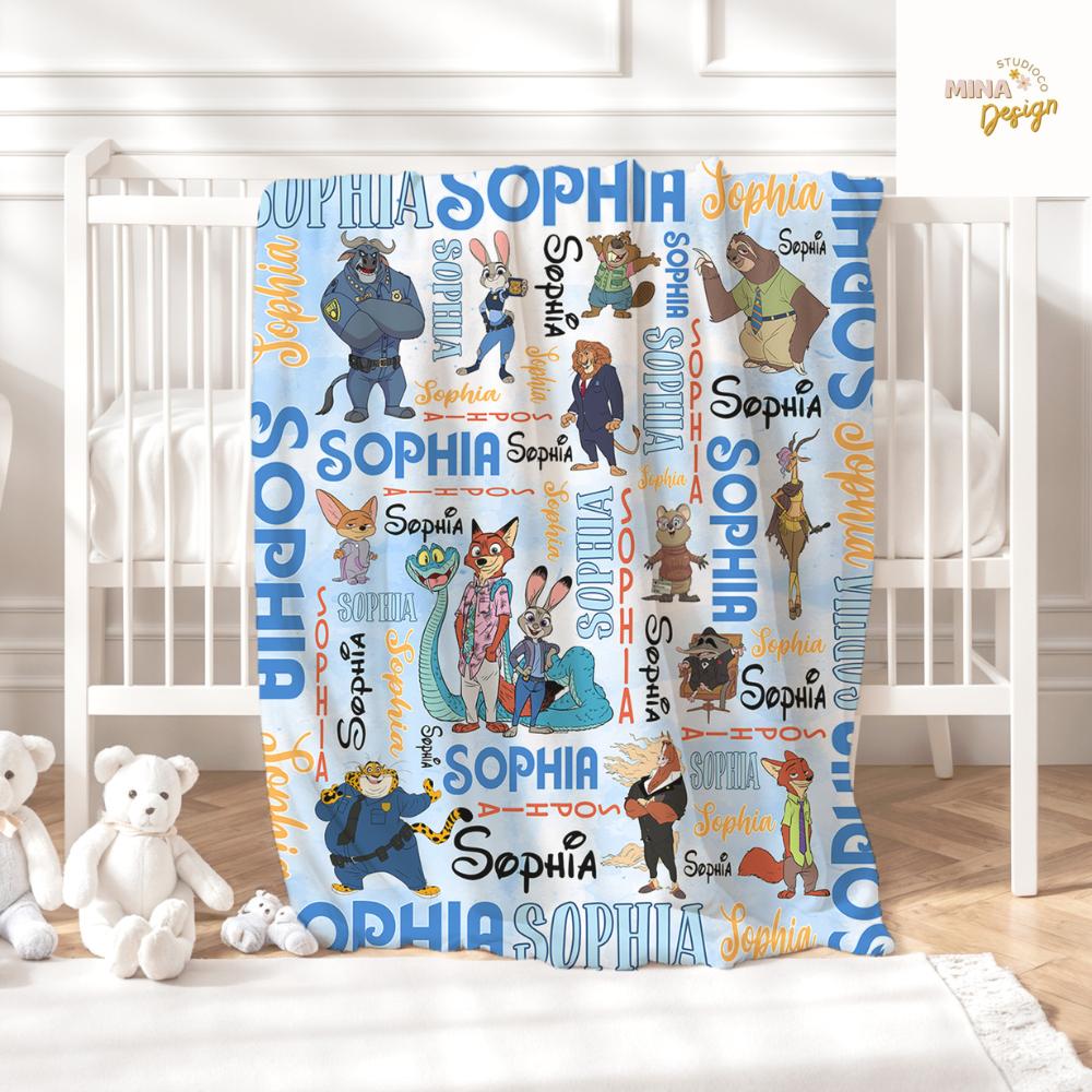 Personalized Disney Zootopia Blanket, Zootopia 2 Movie Judy Hopps Nick Wilde Gary De'Snake Birthday Boy, Birthday Girl, Family Home Decor