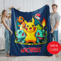 Personalized Pokemon Blanket With Name, Custom Pokemon Baby, Kids Birthday Gift Throw, Colorful Cartoon Bedding Decor, Cozy Soft Anime