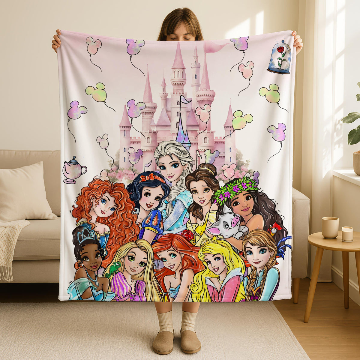 Personalized Disney Princess Blanket, Disneyland Baby Girl Blanket,Disney Princess Birthday Girl Blanket,Belle Rapunzel Ariel Elsa Blanket