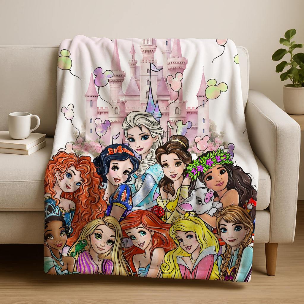 Personalized Disney Princess Blanket, Disneyland Baby Girl Blanket,Disney Princess Birthday Girl Blanket,Belle Rapunzel Ariel Elsa Blanket