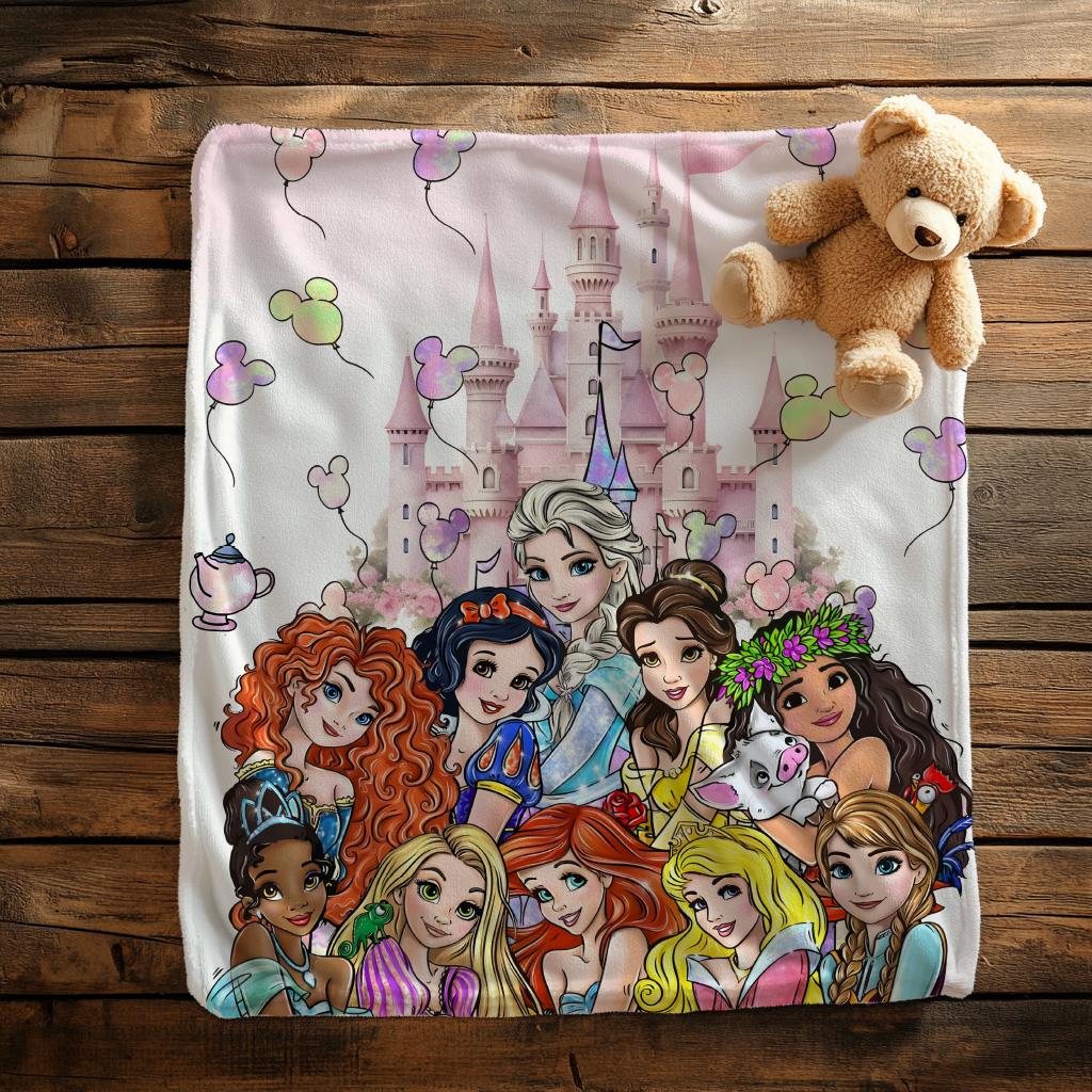 Personalized Disney Princess Blanket, Disneyland Baby Girl Blanket,Disney Princess Birthday Girl Blanket,Belle Rapunzel Ariel Elsa Blanket