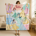 Personalized Disney Princess Blanket, Princess Girl Gift, Personalized Kid Blanket,Girly Gift Ideas, Disney Cinderella Ariel Belle Blanket