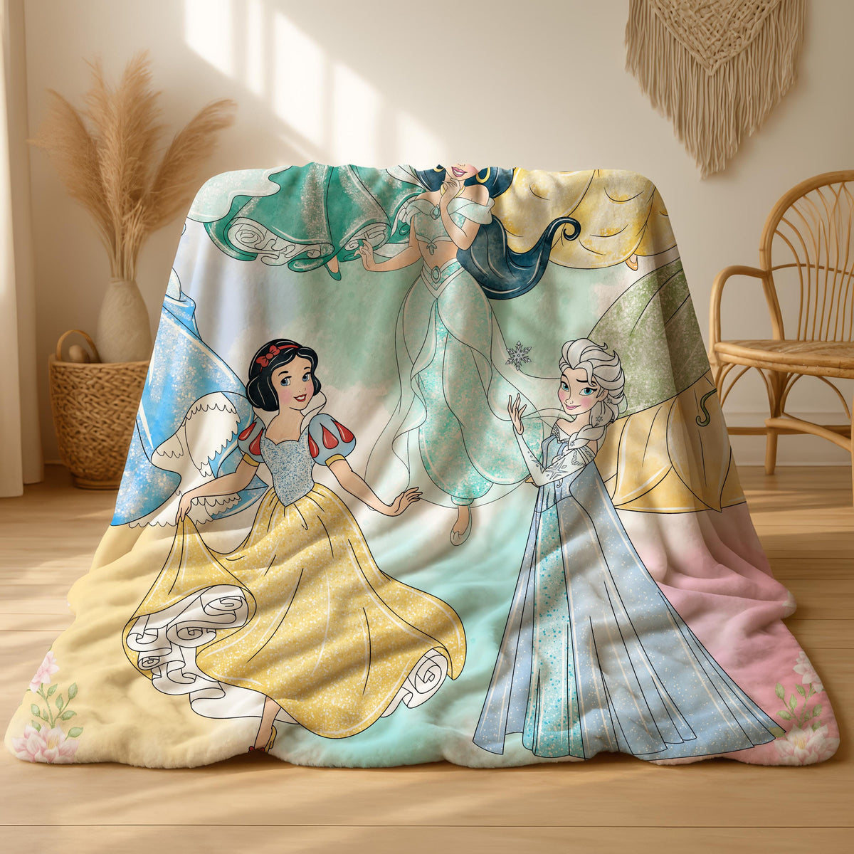 Personalized Disney Princess Blanket, Princess Girl Gift, Personalized Kid Blanket,Girly Gift Ideas, Disney Cinderella Ariel Belle Blanket