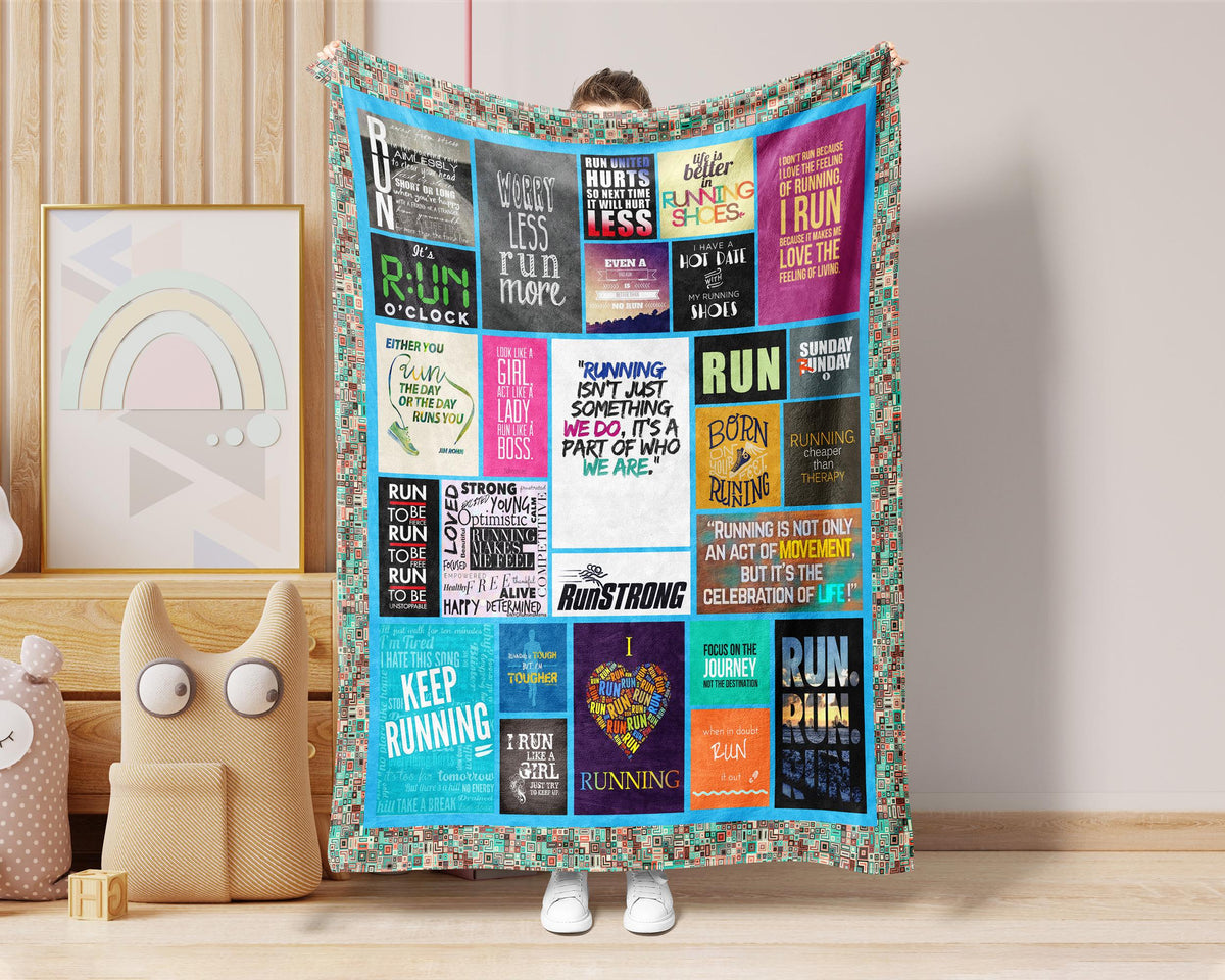 Running Blanket, Runner Blanket, Marathon Blanket, Athlete Blanket, Running Fleece Sherpa Blanket, Running Mom Blanket, Sport Blanket
