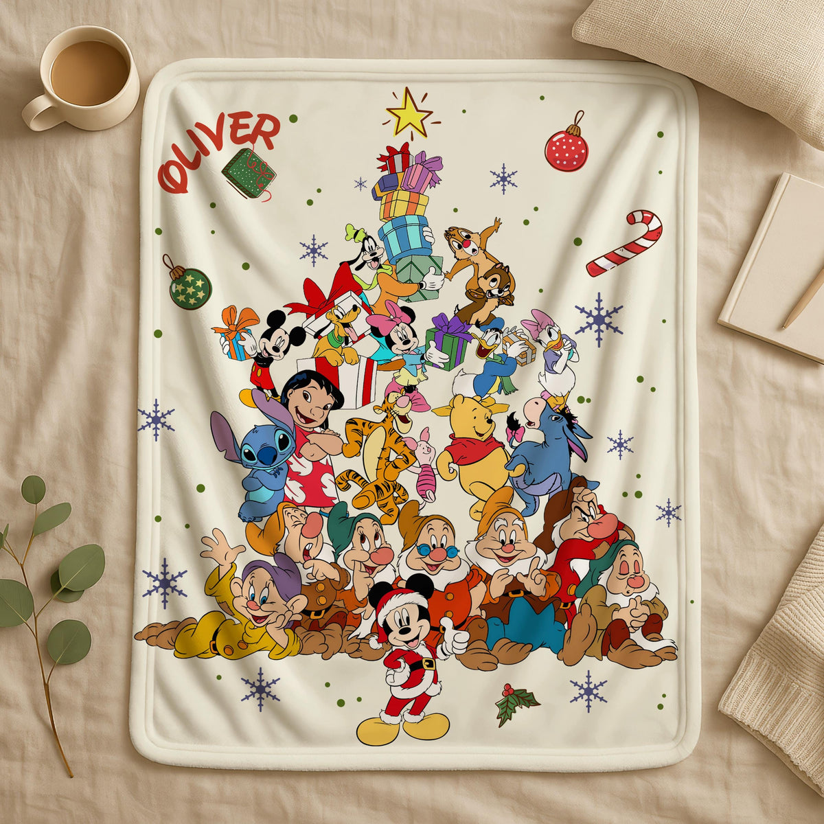 Custom Name Mickey and Friends Christmas Blanket, Disney All Characters XMas Blanket,Kids Christmas Gift,Nurse XMas Decor,Holiday Blanket