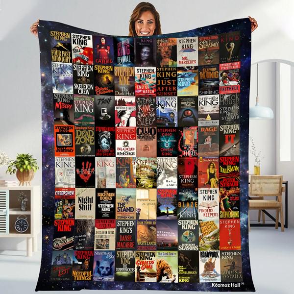Stephen King Fleece Blanket, Horror Collection Books Novels Throw Blanket, Stephen King Gifts Blanket For Bed Couch Sofa, 2025 Vintage Book