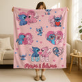 Personalized Name Stitch And Angel Blanket, Custom Name Lilo And Stitch Couple Blanket,Cozy Couple Blanket,Cute Throw Blanket,Valentine Gift