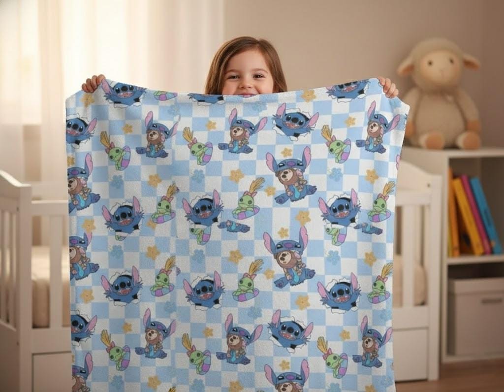 Disney Stitch Blanket, Custom Name Lilo And Stitch Disneyland Blanket, Stitch Birthday Gifts, Stitch Blanket Gifts For Kids