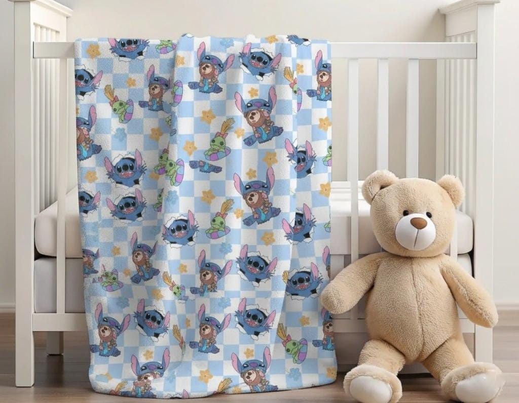 Disney Stitch Blanket, Custom Name Lilo And Stitch Disneyland Blanket, Stitch Birthday Gifts, Stitch Blanket Gifts For Kids
