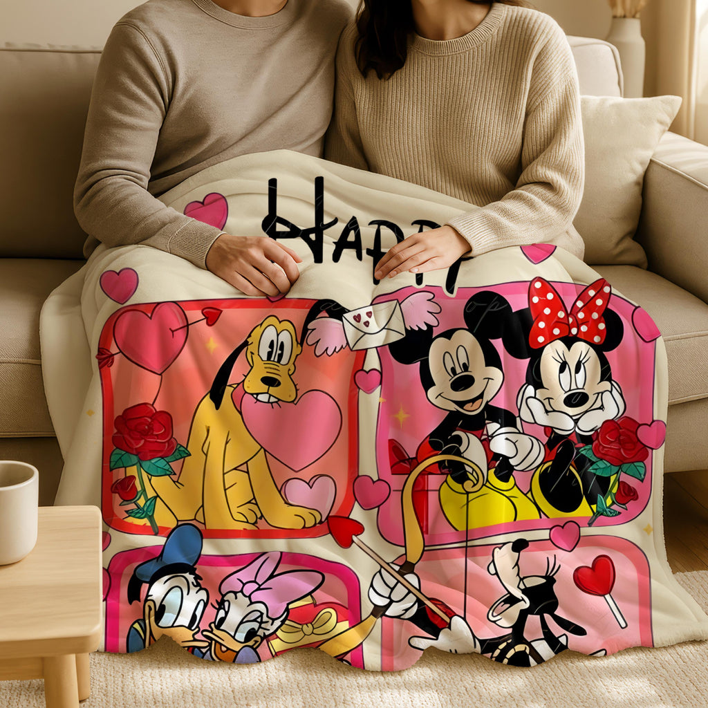 Mickey and Friends Happy Valentine's Day Blanket, Disney Valentines Day Gift, Mickey Mouse Valentine Blanket Gift,Gift for Her,Disney Gifts