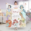 Personalized Disney Princess blanket, Watercolor Castle Coquette bows Blanket, Belle Rapunzel Tiana Ariel Elsa blanket, Birthday Girl gift