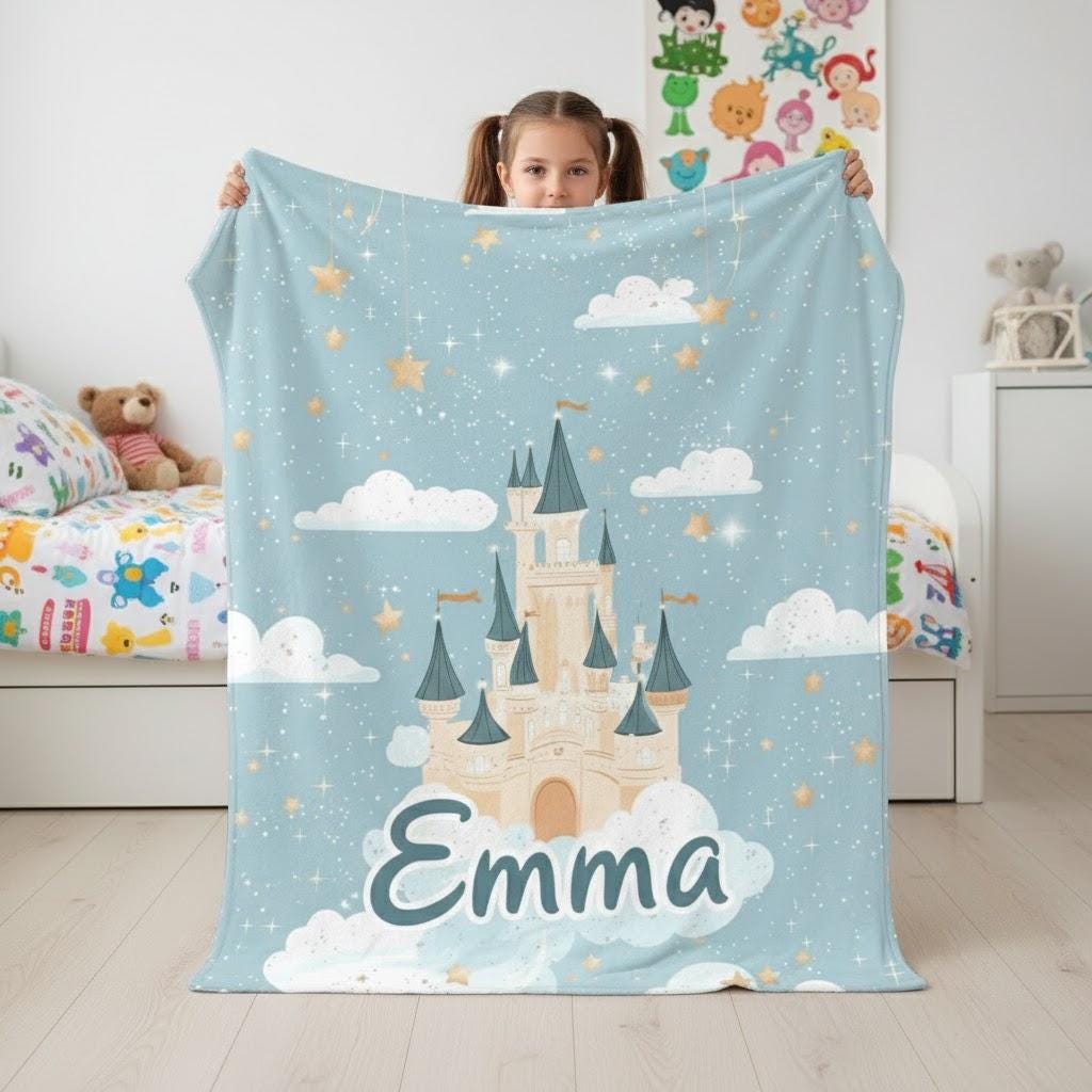 Personalized Disney Castle Baby Blanket, Custom Name Pastel Disney Blanket, Disney Nursery Throw, Happiness Place on Earth