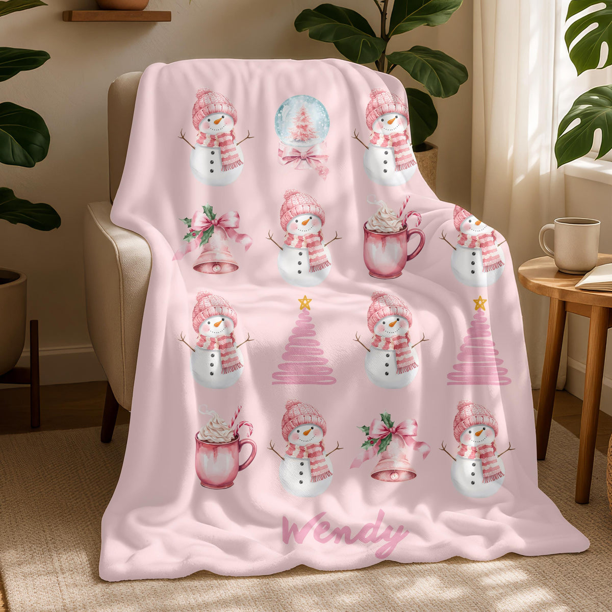 Personalized Christmas Name Blanket,Custom Name Snowman Throw,Christmas Home Decor,Cozy Soft Flannel Blanket,Christmas Gift for Girls baby