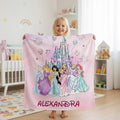 Personalized Disney Princess Blanket, Elsa Rapunzel Jasmine Aurora Cinderella Ariel Throw, Coquette Bows Bedding, Birthday Girl Gift