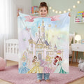 Custom Disney Princess Blanket, Ariel Aurora Cinderella Belle Throw, Coquette Bows Bedding, Personalized Princess Gift for Girls