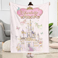 Personalized Princess Castle Blanket, Custom Name Fairy Castle Throw, Pastel Disney Style Nursery Blanket, Magical Kids Birthday Gift