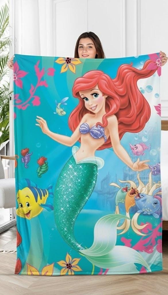 Personalized The Little Mermaid Blanket, Ariel Princess Blanket, Disneyland Princess, Baby Girl Birthday Gift