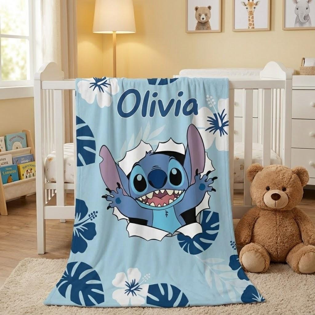 Personalized Stitch Blanket, Lilo Stitch Blanket, Stitch Birthday Gifts, Angel Stitch Gifts, Disney Trip Blanket,Stitch Blanket Baby Blanket