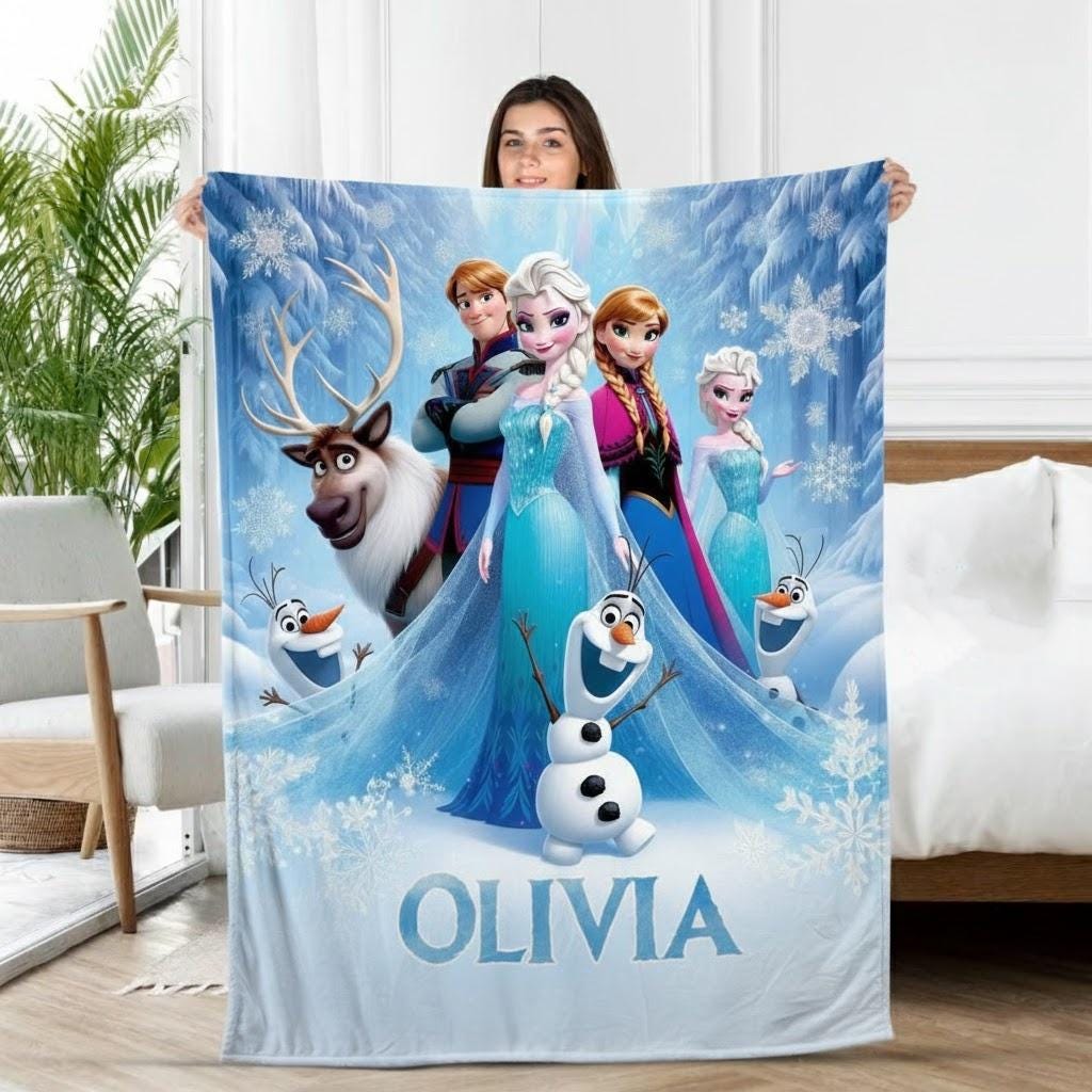 Custom Name Frozen Fleece Blanket, Elsa Blanket, Frozen Blanket, Frozen Movie Blanket, Elsa Olaf Anna