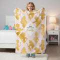 Personalized Princess Silhouette Blanket, Custom Disney Name Blanket for Girls, Gold Pink Fairytale Style Blanket, Kids Room Gift