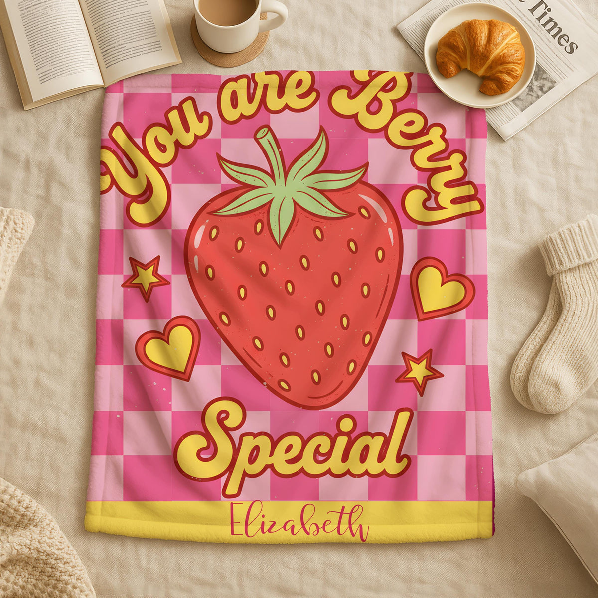 Persoanlized You Are Berry Special Strawberry Valentine Blanket,Custom Couples Anniversary Blanket,Valentine's Day Gift for Her,Cozy Blanket