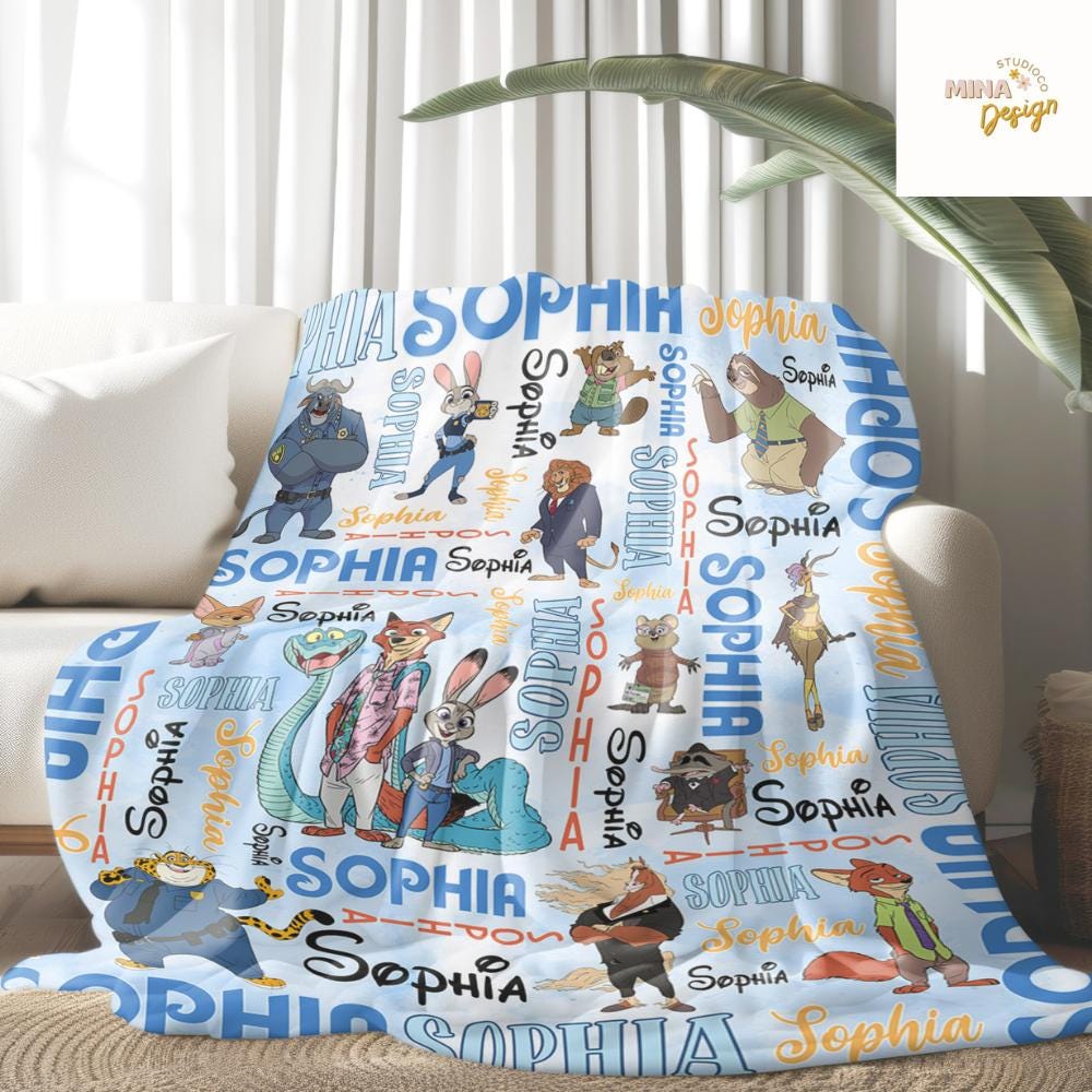 Personalized Disney Zootopia Blanket, Zootopia 2 Movie Judy Hopps Nick Wilde Gary De'Snake Birthday Boy, Birthday Girl, Family Home Decor