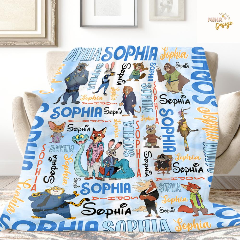 Personalized Disney Zootopia Blanket, Zootopia 2 Movie Judy Hopps Nick Wilde Gary De'Snake Birthday Boy, Birthday Girl, Family Home Decor