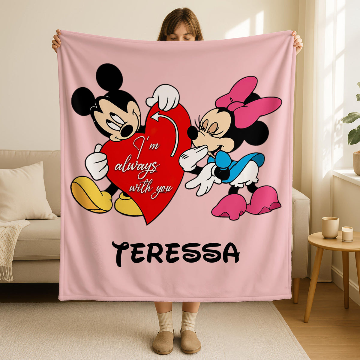 Personalized Mickey Minnie Valentine Blanket,Disney Fleece Throw,Perfect Gift for Couples,Cozy Home Decor,Disney Valentine Anniversery Throw