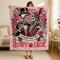 Personalized Gothic Skeleton Love Blanket,Skeleton Couple Quilt Blanket, Custom Name Sugar Skull Bedding, Romantic Creepy Gift for Him Her
